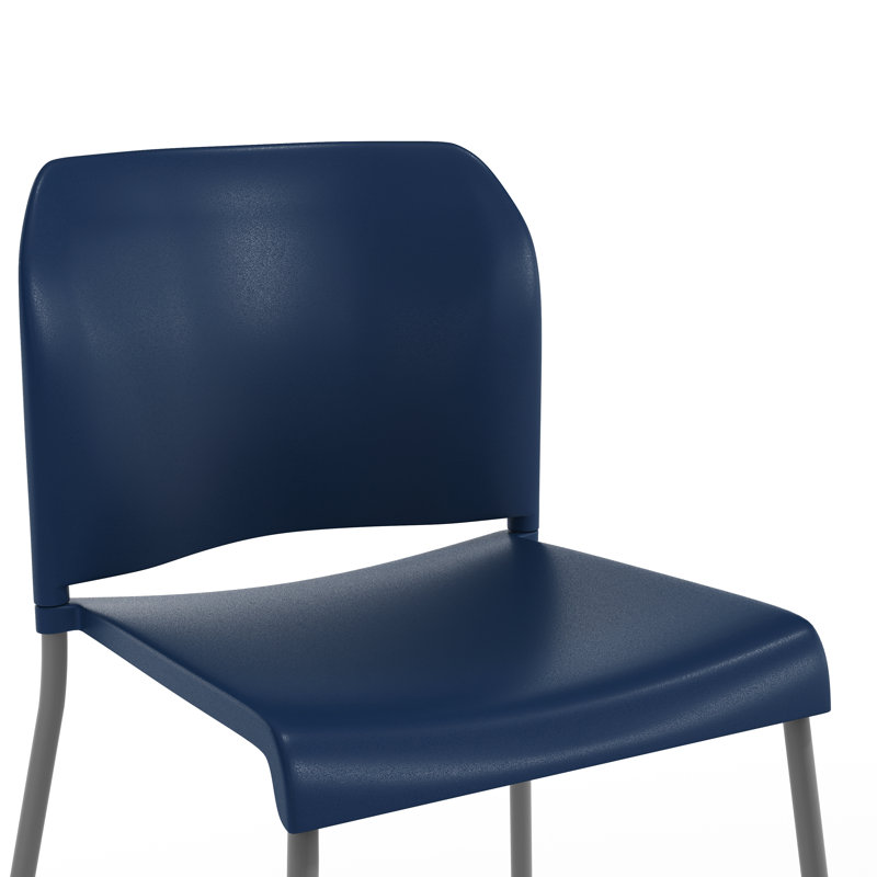Tabouret empilable en plastique commercial avec dossier profilé et base traîneau, Siège bleu / cadre gris
