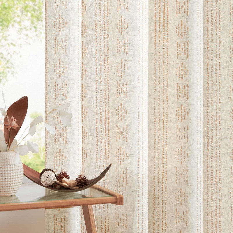 Amadas Linen Semi-Sheer Rod Pocket Curtain Pair, 52" W x 63" L, Tan Flax
