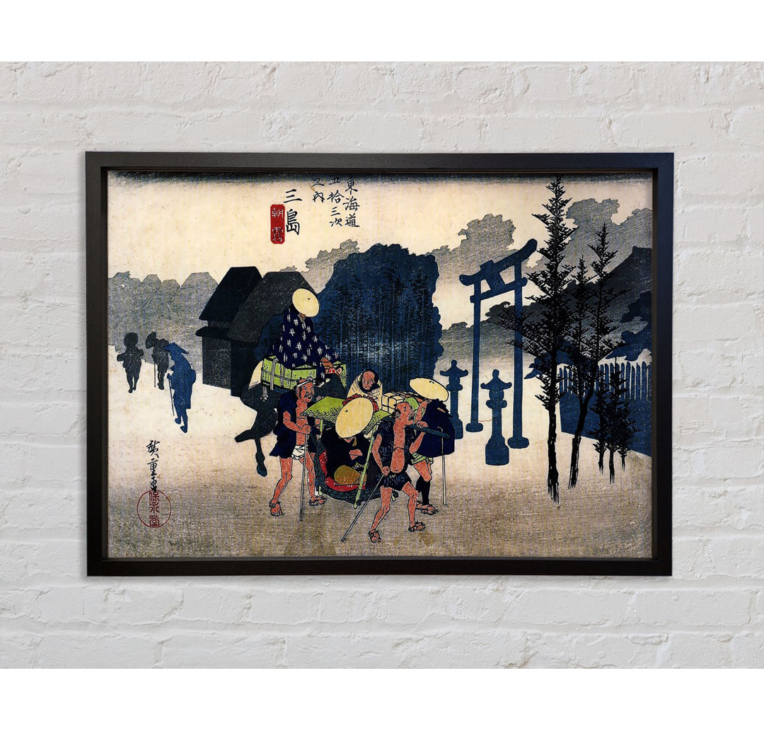 Hiroshige Travellers Passing A Shrine von Hiroshige - Einzelbildrahmen Kunstdrucke auf Leinwand