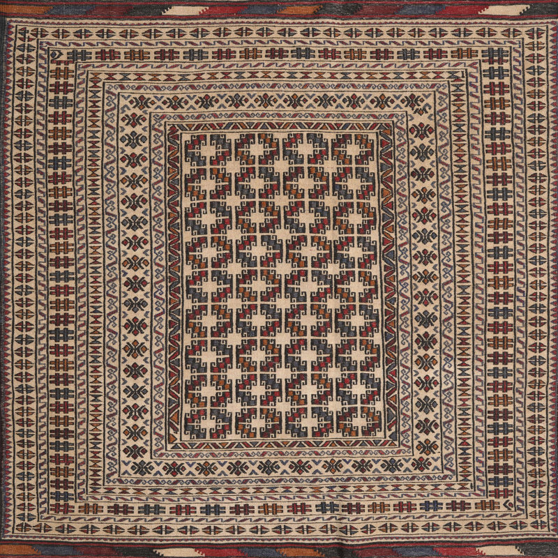 Tapis oriental ivoire / rouge, Carré 6 pi