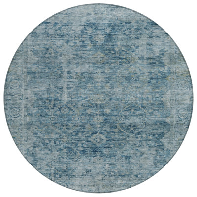 Machine Washable Indoor/Outdoor Xhevrie Blue Rug