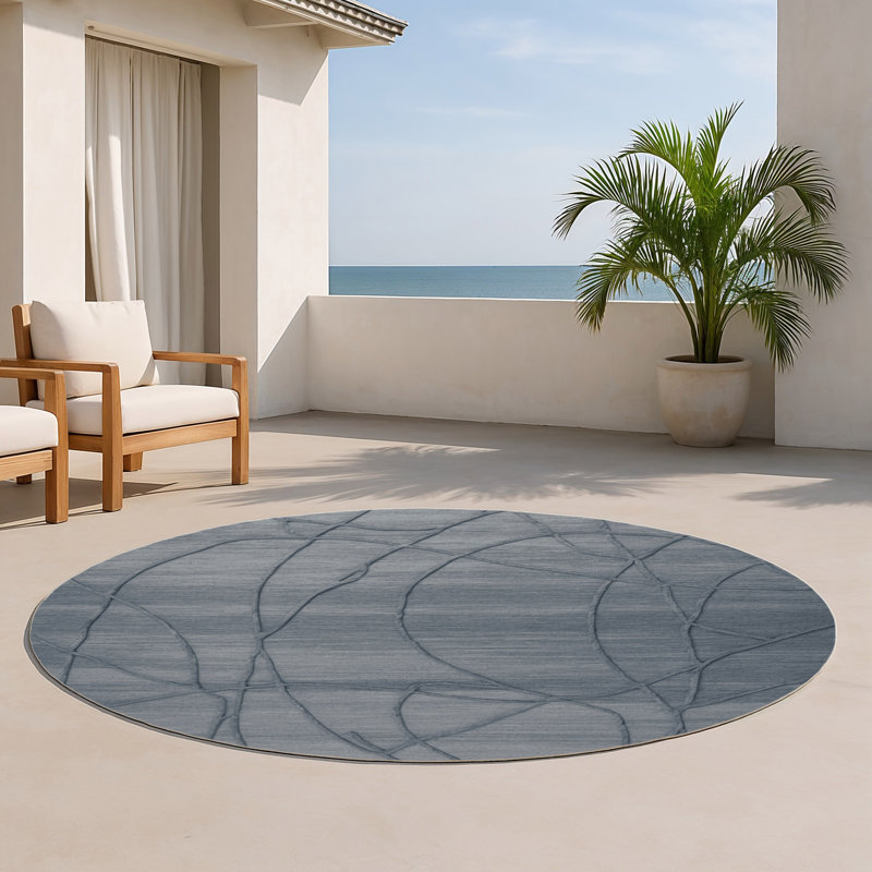Abstract Gray Indoor and Outdoor Area Rug, Round 5'