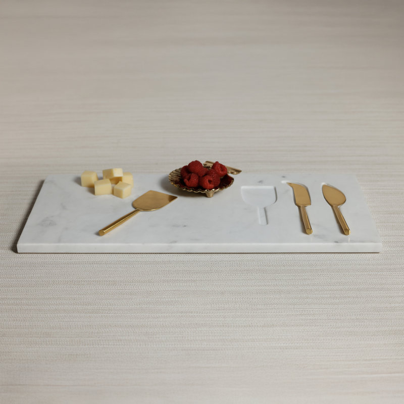 Plateau à fromage en marbre blanc avec ensemble de 3 outils à fromage