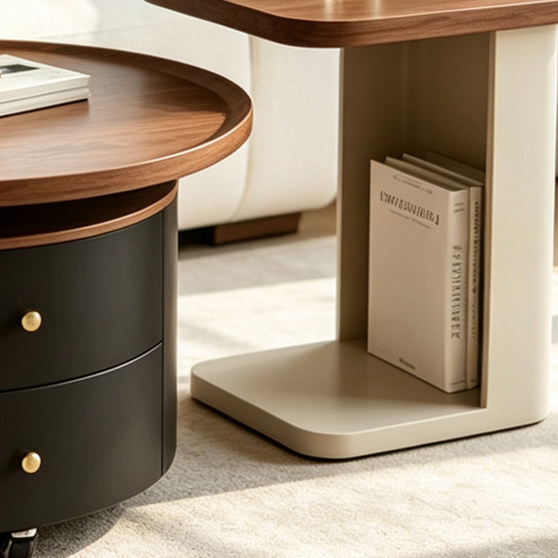 Roulettes mobiles de table basse de salon, 17.71" H x 23.62" W x 23.62" D, Cream/Black