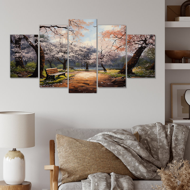  «Pink Springtime Park Floral Canopy II - Trees Multipanel Wall Art Canvas