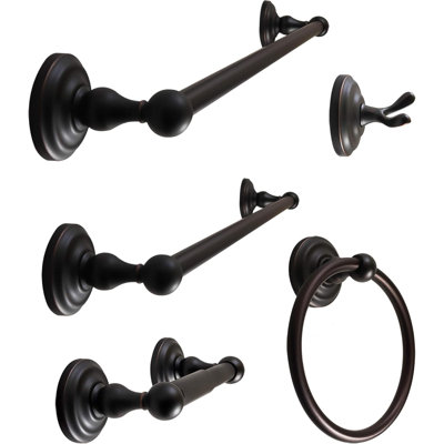 Modern Bathroom Accessories Set, Heavy Duty Metal Bath Hardware Set Wall Mounted, Includes Robe Hook, Standard Toilet Paper Holder, Towel Ring,18' &  24” Towel Bar (5-Piece)