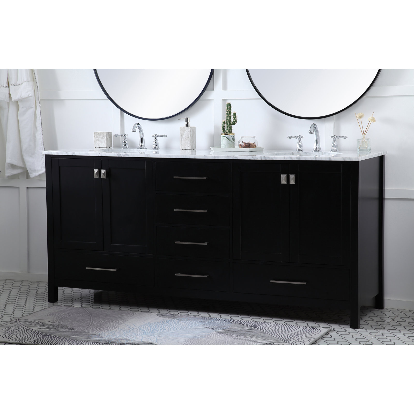 Irene 72'' Double Bathroom Vanity, Black, Calacatta Quartz