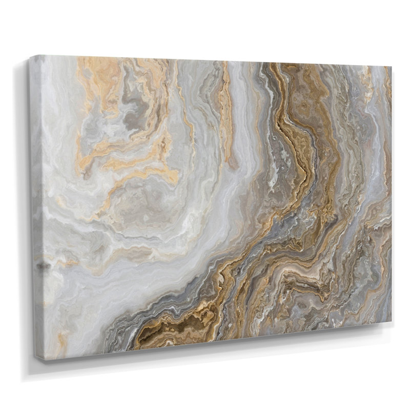 Art mural en marbre - marbre blanc avec veines de gris Curley et or - reproduction d'art sur toile, H 24 po x l 32 po
