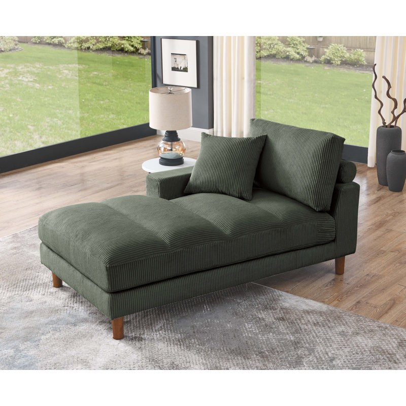 Chaise longue rembourrée Waxman, Chaise longue à accoudoir gauche, Vert foncé