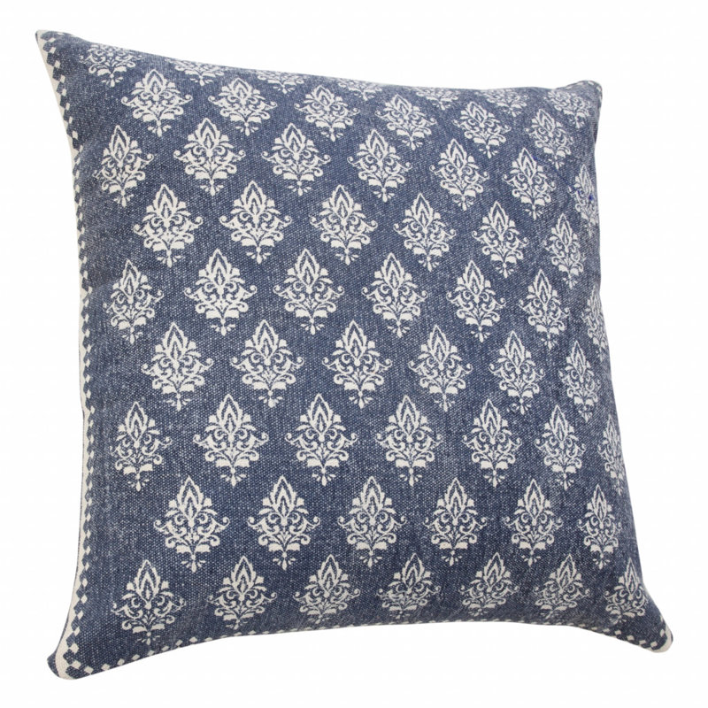  20" X 20" 100% Cotton Geometric Zippered Pillow, Blue/White, Pillow Cover Only - No Insert