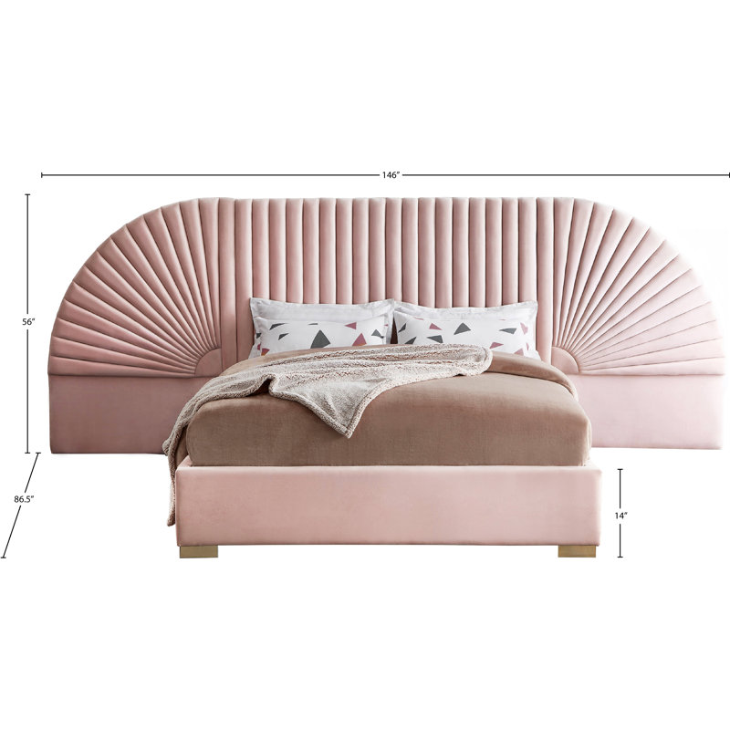 Upholstered Panel Bed, Queen, Pink Velvet