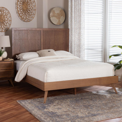 Baxton Studio Noela Platform Bed - Mid-Century Modern Wood Bed Frame With Panel Headboard And Angled Legs For Bedroom Or Guest Room, King