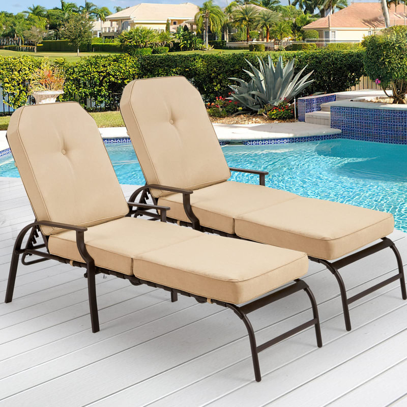 Chaise longue d'extérieur réglable 2 pièces, Beige