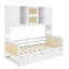 Lit de jour en bois orné d'osier, comprenant une section de rangement supérieure et un lit gigogne-277210431-277210428