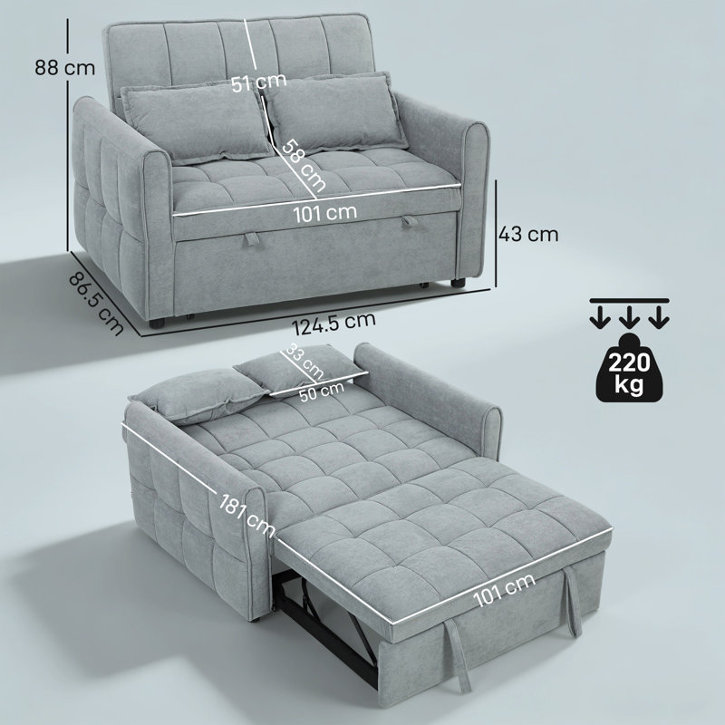 124.5cm Wide Sofa, Grey