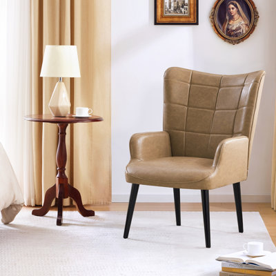 Fauteuil en cuir Pu pour chambre à coucher, ambre, base en bois massif, chaise de bureau classique, structure élégante