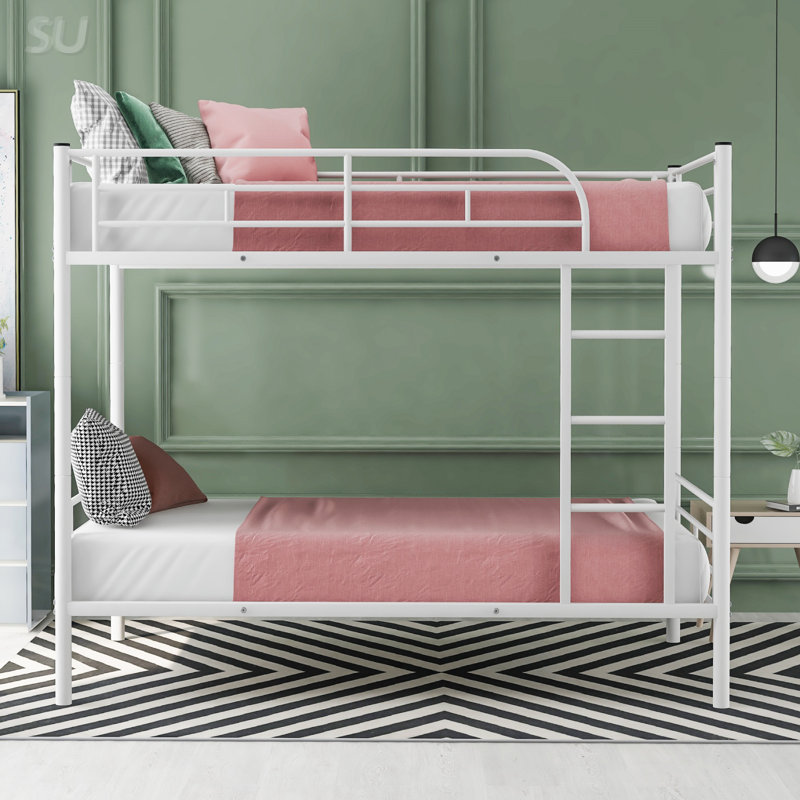 Lit superposé simple au-dessus d'un lit simple en métal, finition résistante à l'usure, Blanc