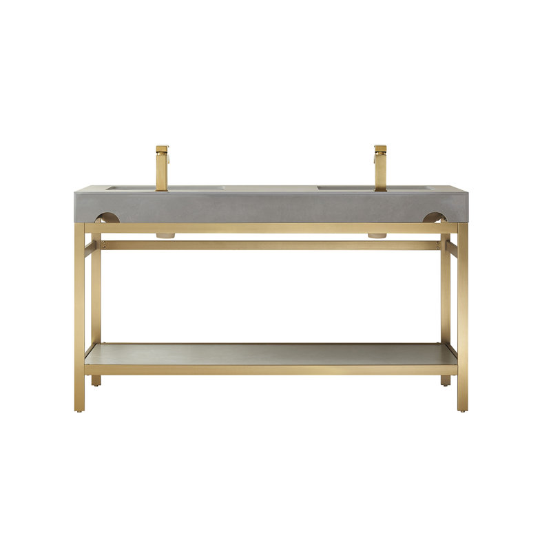 Ensemble de meuble-lavabo double 60 po Funes, Or brossé, Or brossé, Dalle de pierre calcaire