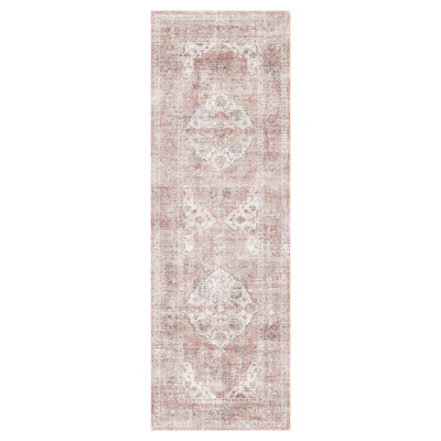 Soft Pink Machine Washable Oriental Hallway Runner Rug