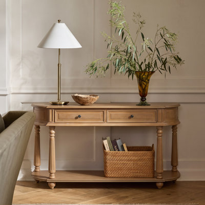 Kesten 59.75'' Wide Modern Neoclassical Half Moon Console Table with Drawers and Open Shelf