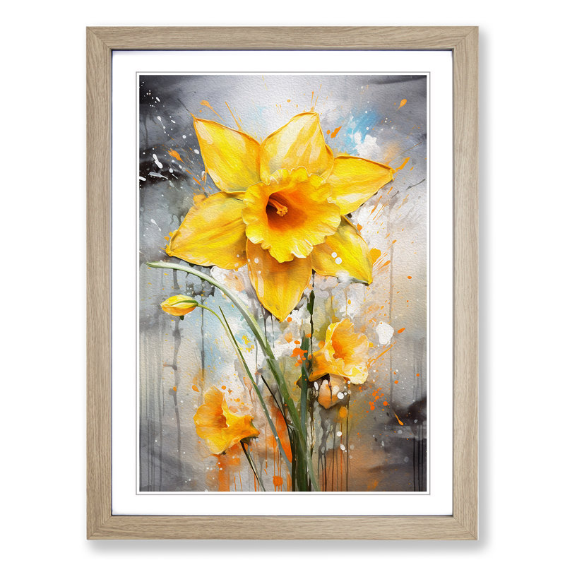 Daffodil Flower Action Painting - Framed Print, Oak Framed, 34cm H x 25cm W