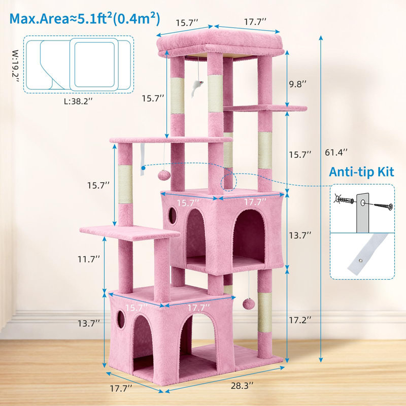 Arbre à chat 61 po H pour chat à l'intérieur, Pink
