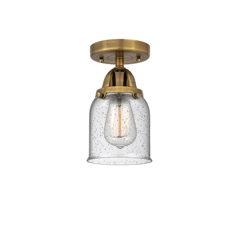 Glass Semi Flush Mount, 9.25" H x 5" W x 5" D, Seedy, Brushed Brass