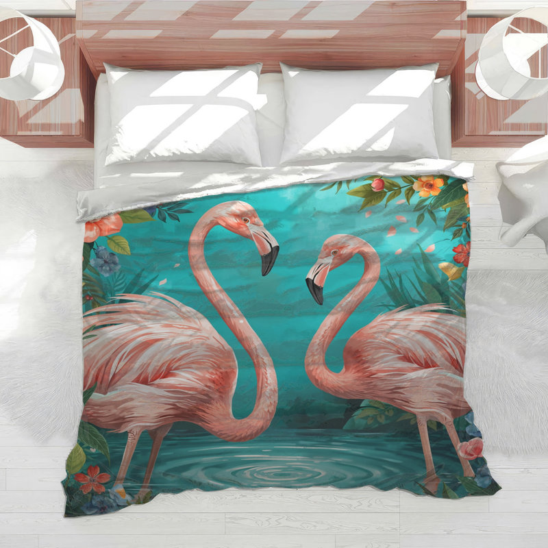 Pink Flamingos With Flowers Comforter, Twin Extra Long