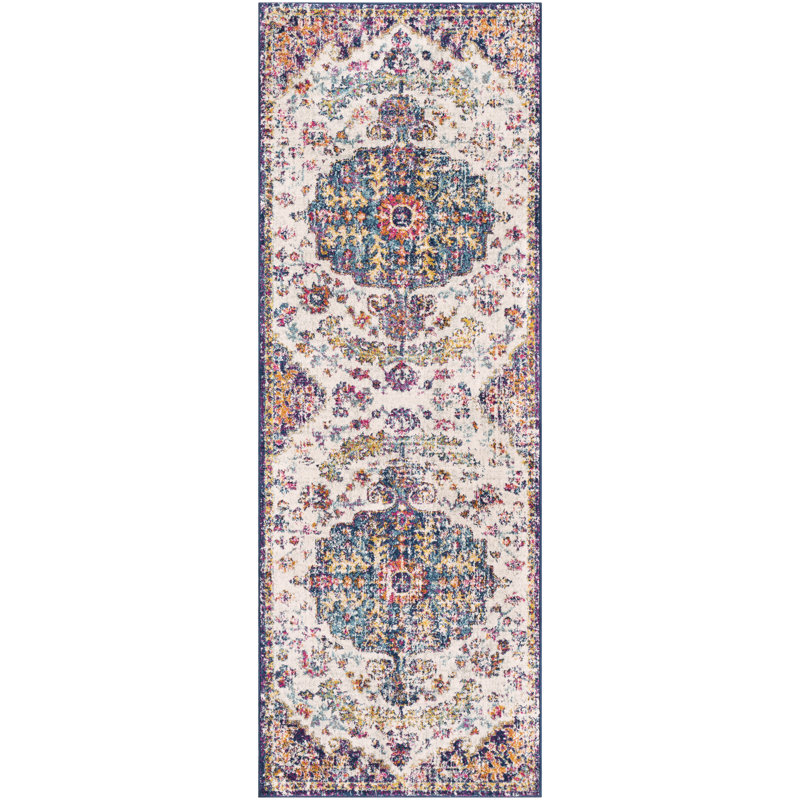 Tapis oriental bleu Hillsby, Tapis de couloir 2 pi 7 po x 7 pi 3 po
