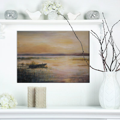 Bateau sur le lac-reproduction sur toile tendue
