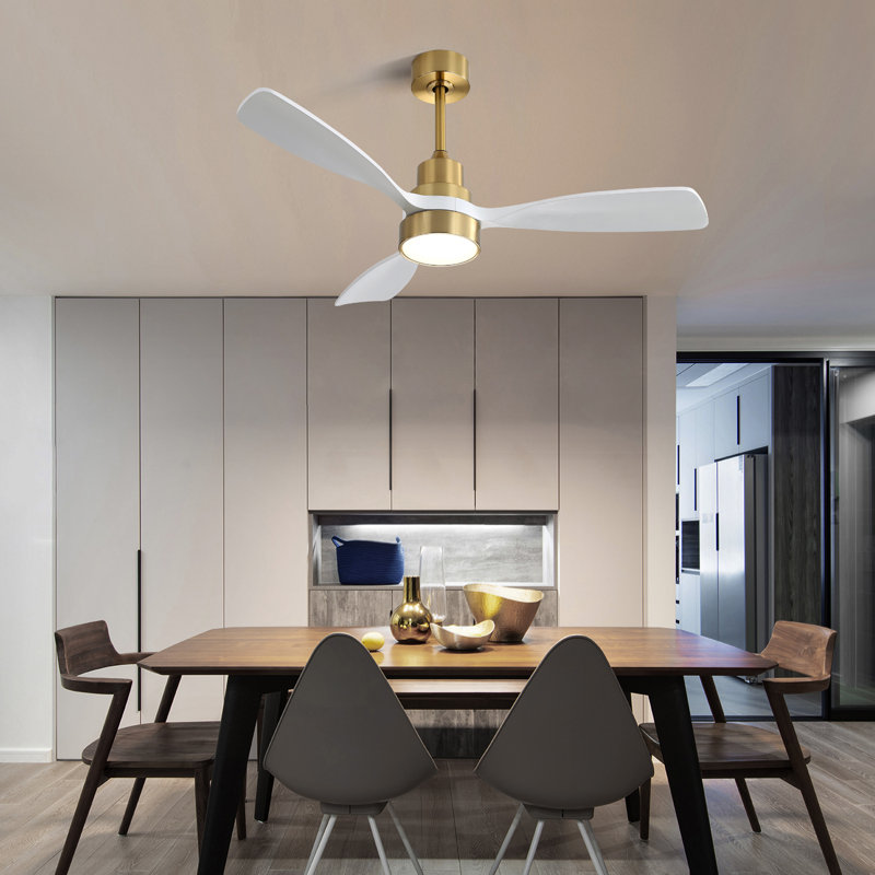 (Same As W882P195902) 48 Inch Wood Ceiling Fan With 3 Solid Wood Blades Remote Control Reversible DC Motor For Living Room