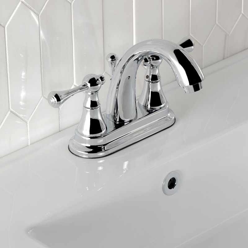 Robinet de salle de bain central à 4 poignées à fixation sur le comptoir à 3 trous Kingston, Chrome poli