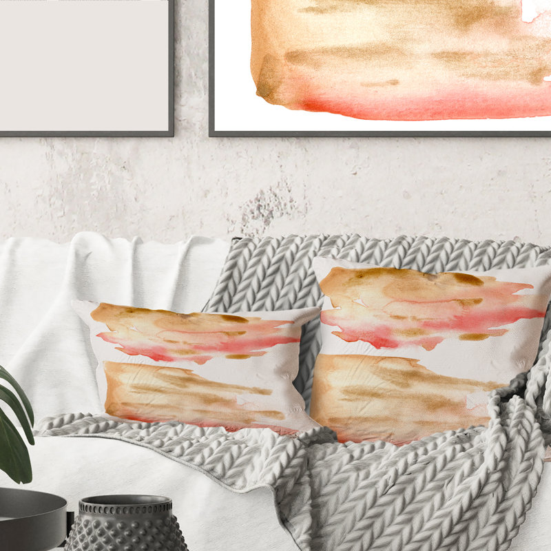Nuage abstrait rose, or, rouge et beige - Coussin imprimé moderne, 18" x 18"