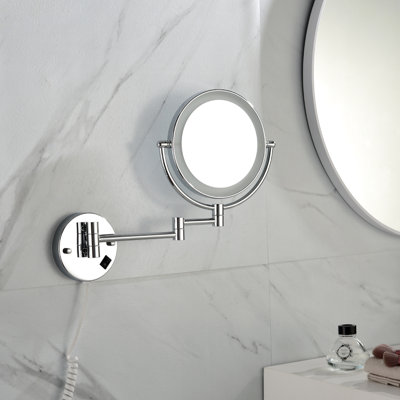 Led Wall Mounted Magnifying Makeup Mirror, 8 Inch, 12 Inch Extension, , 1X/3X Magnification, 360 Degree Turn, Waterproof Button Shaving Two Mount, Spin, For