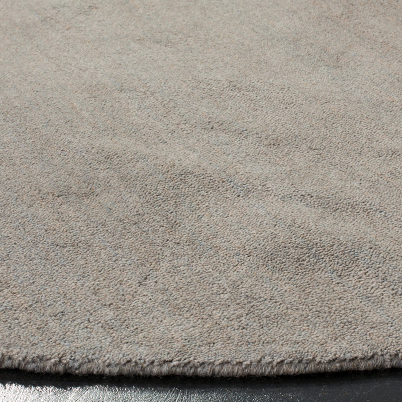 Tapis gris en laine tissé à plat fabriqué à la main Southbury, Rond 6 pi