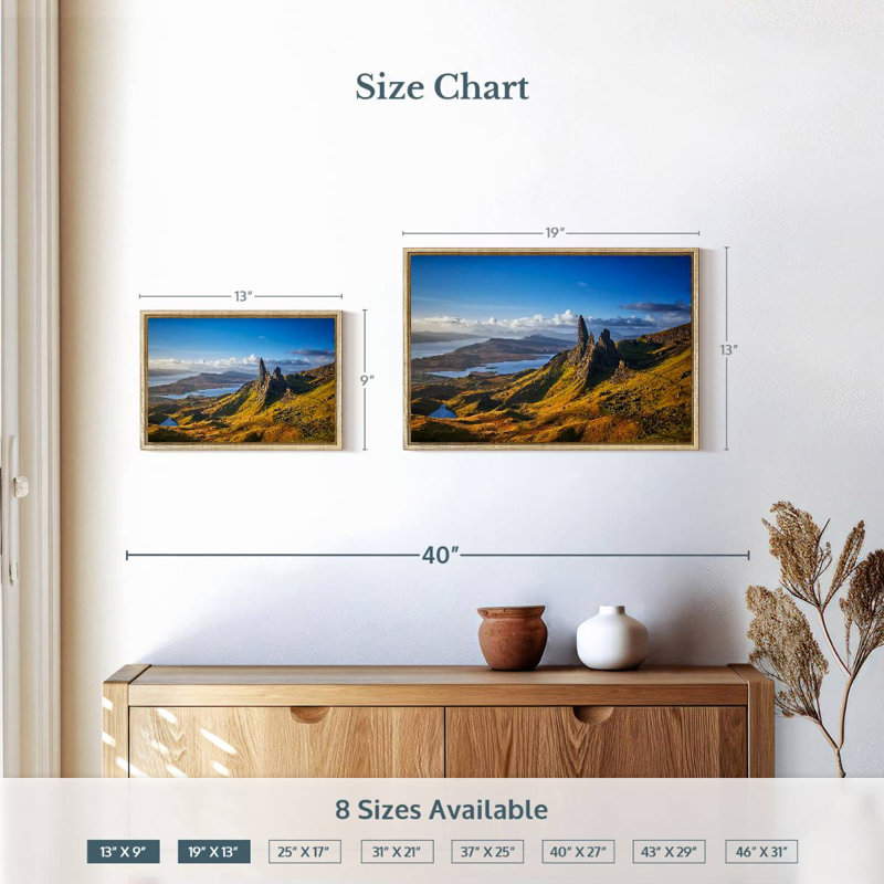Old Man Of Storr, 19" X 13", Floating Frame Natural Wood