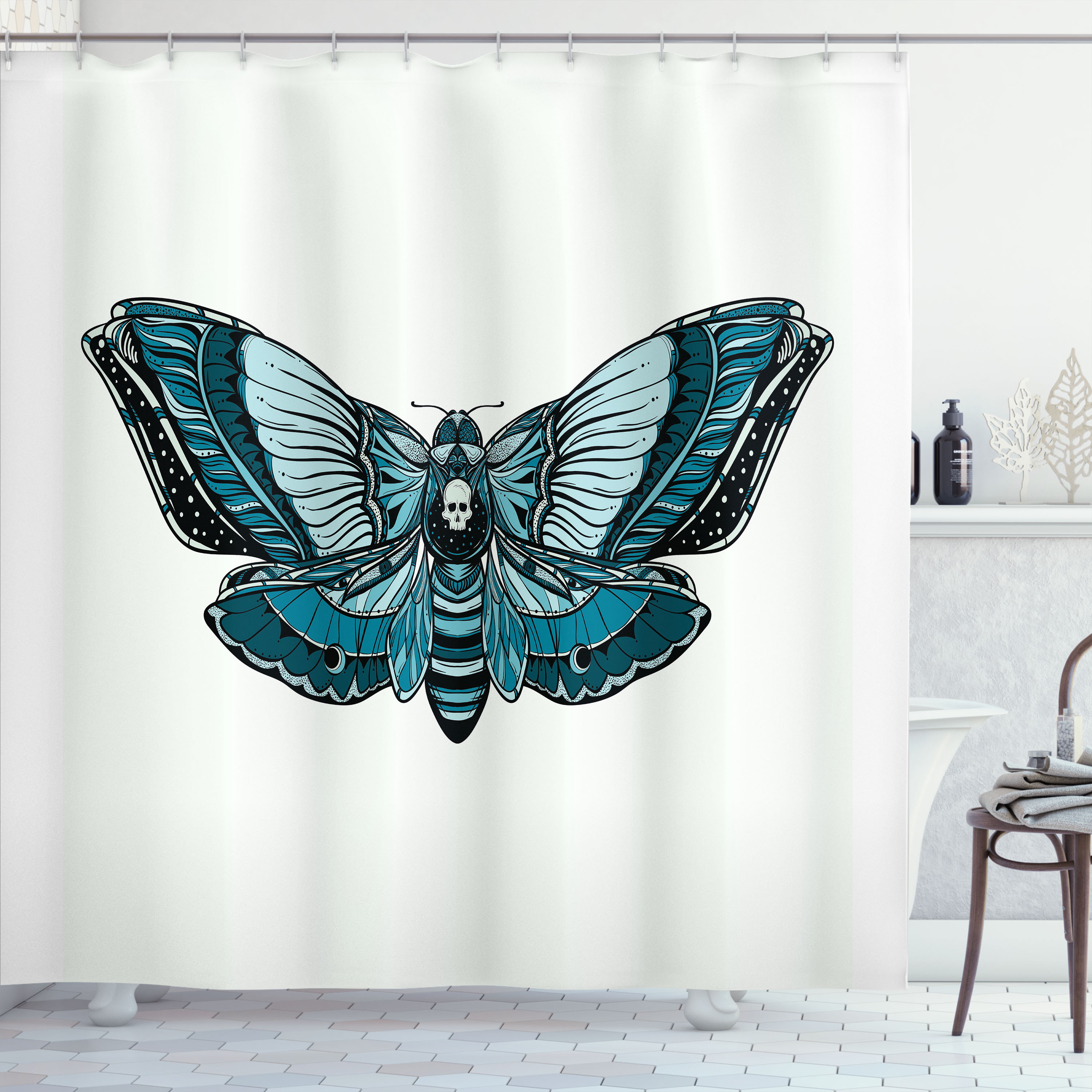 East Urban Home Death Moth Shower Curtain Skull on Butterfly Body | Wayfair