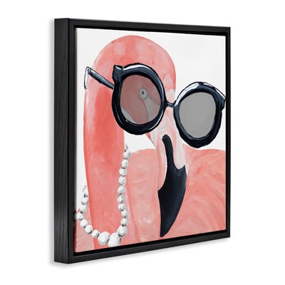 «Flamingo with Glam Pearls», art mural encadré sur toile flottante par Gina Ritter