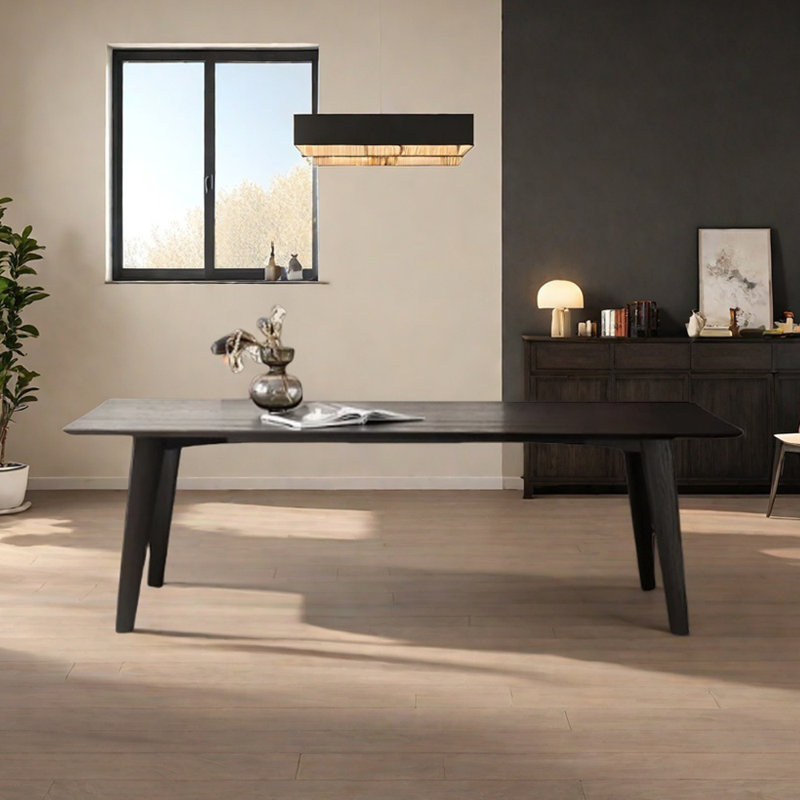 Table en bois massif noir à grande planche minimaliste, H 29,52 po x L 86,61 po x l 35,43 po