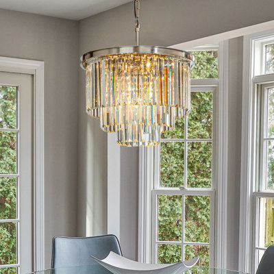 6-Lights Modern 3-Tier Round Fringe Crystal Chandelier