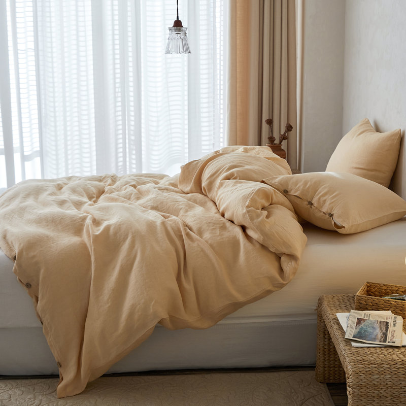 Duvet Cover Set-Button Loop, Queen Duvet Cover + 2 Standard Shams, Sand