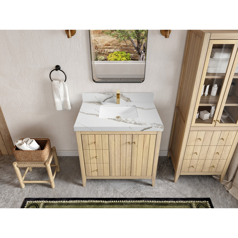 36 po. X P 22 po Meuble-lavabo central en quartz D, 2 po - or Calacatta