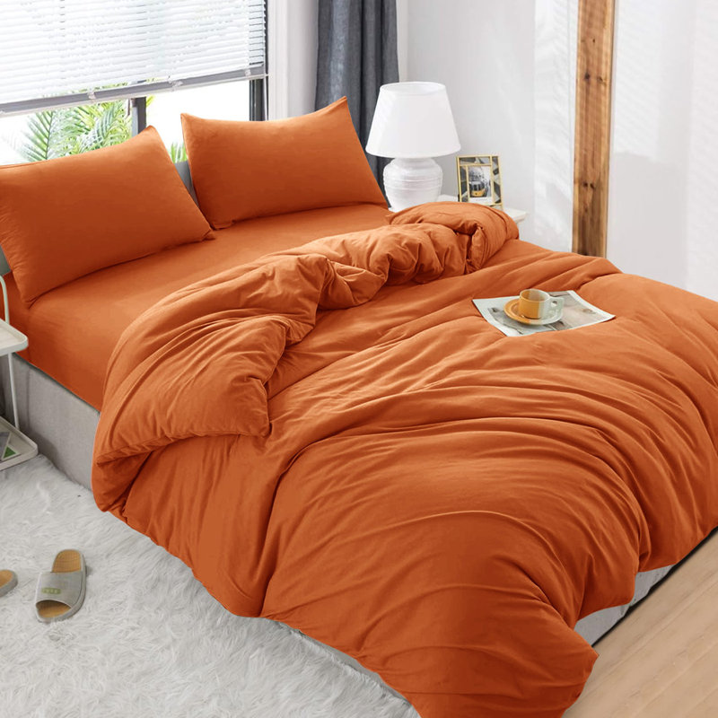 Premium 4-Piece Ultra-Soft Microfiber Duvet Complete Cover Set, Rust, Super King Duvet Cover + 3 Additional Pieces