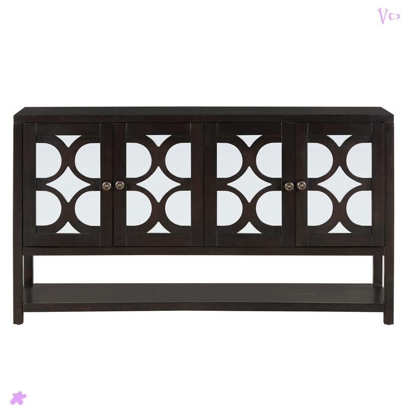 Elegant Retro Console Table/Storage Cabinet/Sideboard With Mirrored Doors, Espresso