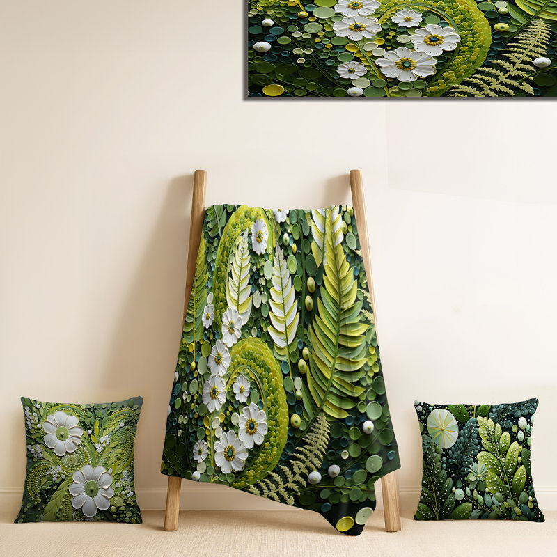Ensemble de couvertures de salon et de coussins fantaisistes vert clair, Throw blanket with two pillows (3-piece set)