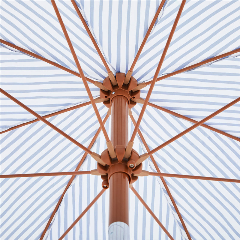 Parasol de patio 9 pi avec mécanisme de manivelle, Bleu / blanc