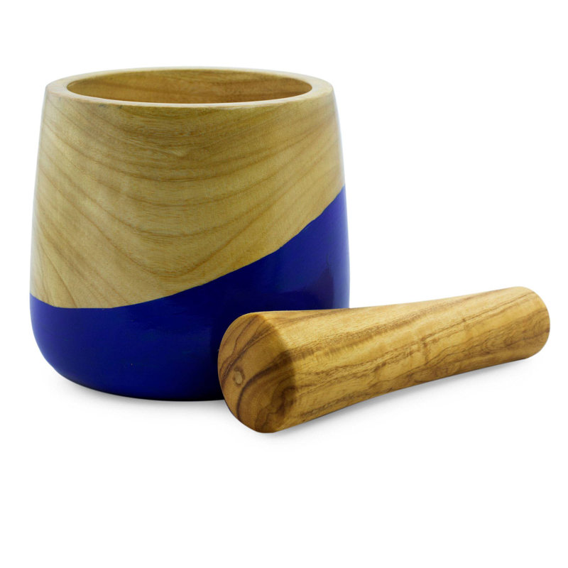 Wood Mortar And Pestle Set, Blue