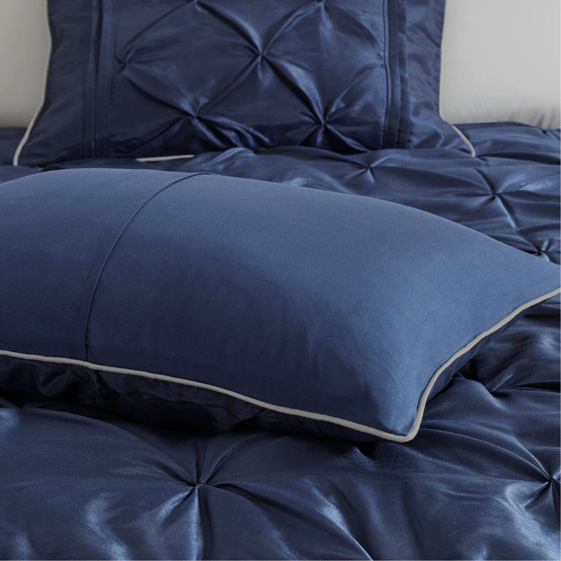 Ensemble d'édredon touffeté 7 pièces bleu marine, Édredon de très grande taille et 6 pièces suppl, Marine