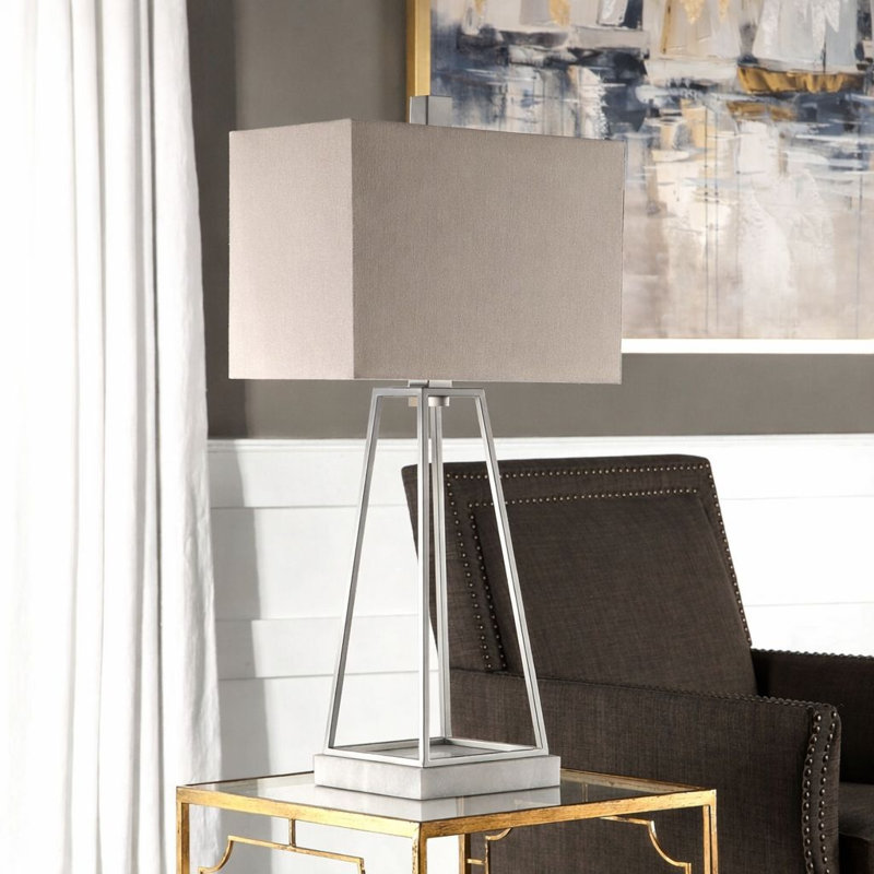 Lampe de table plaquée argent métallique, Argent
