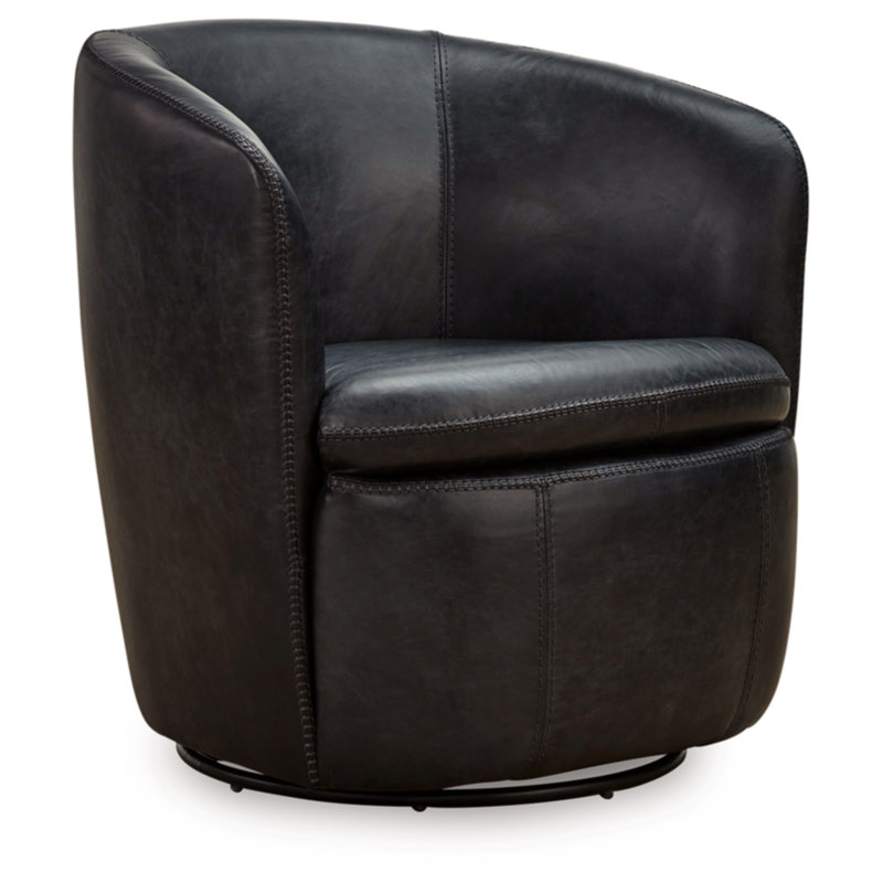 Midnight Black Leather Barrel Swivel Chair